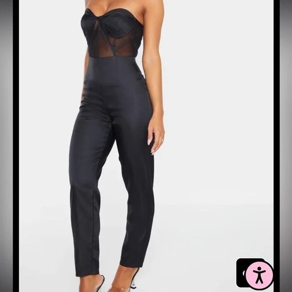 BLACK Bandeau Mesh Insert Cup Detail Jumpsuit